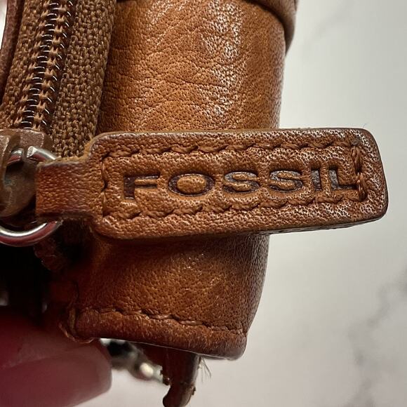 Fossil Genuine Leather Compact Trifold Wallet Brown and Silver - Picture 7 of 11